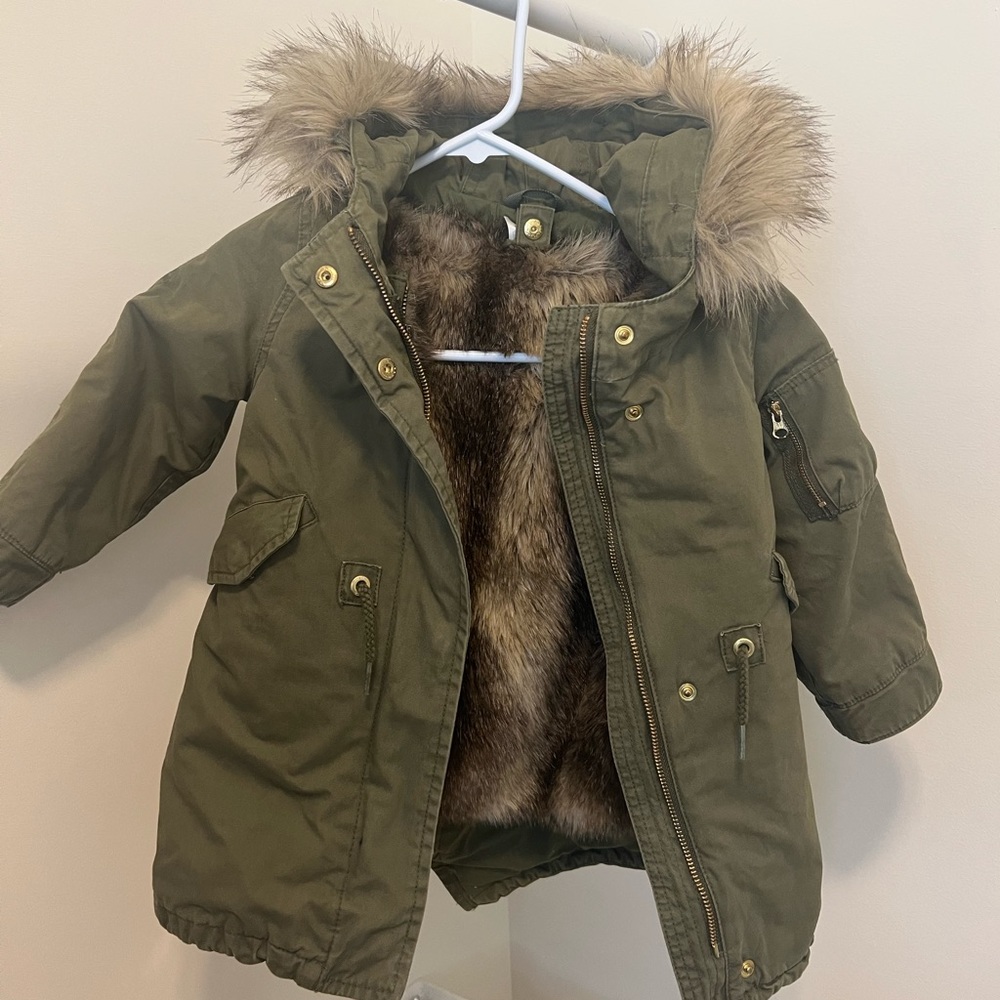 Gap olive green fur-vested coat 3T girl